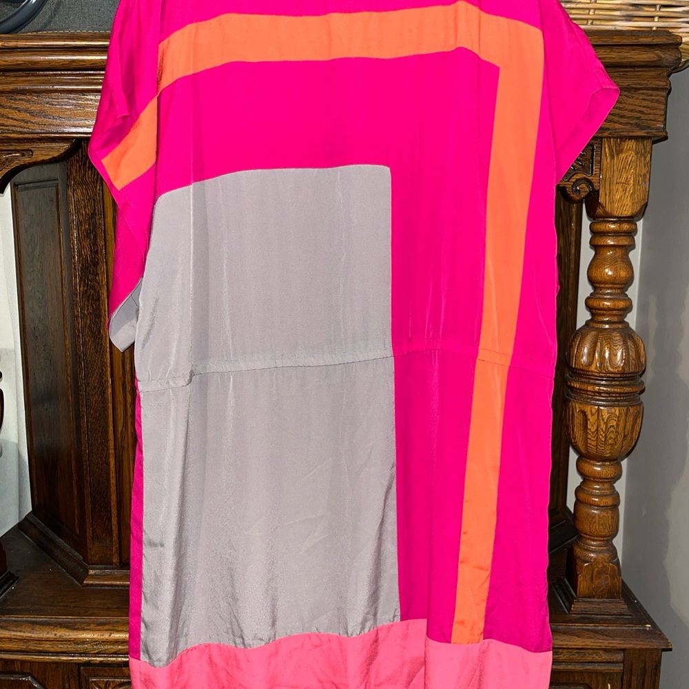 Suzi Chin Hot Pink and Orange Colorblock Shift Dress